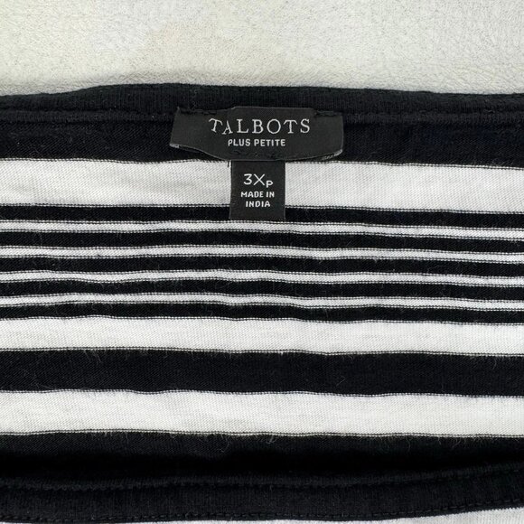 TALBOTS Women's Top Black White Stripe 3/4 Sleeves 100% Cotton 3XP Preppy Boho - Picture 5 of 10
